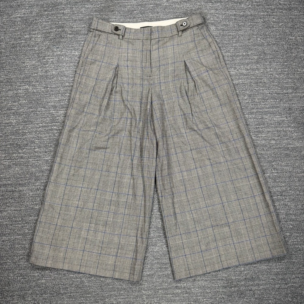 J Crew Glen Plaid Wide Leg Pants Women 12 Pleated Crop Wool Blend Academia